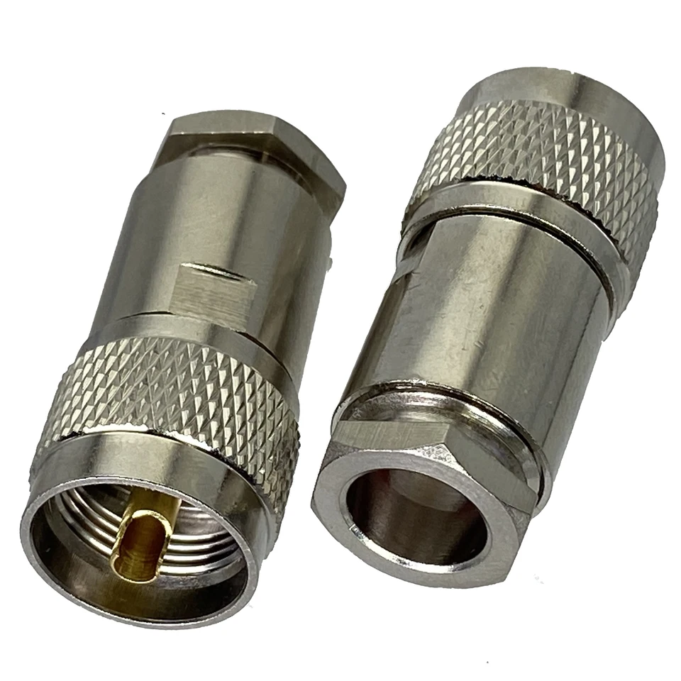 10ks UHF pl259 samec konektorový konektor CLAMP RG8 LMR400 7D-FB RG213 Kábel RF koaxiálna mosadzná rovná priama