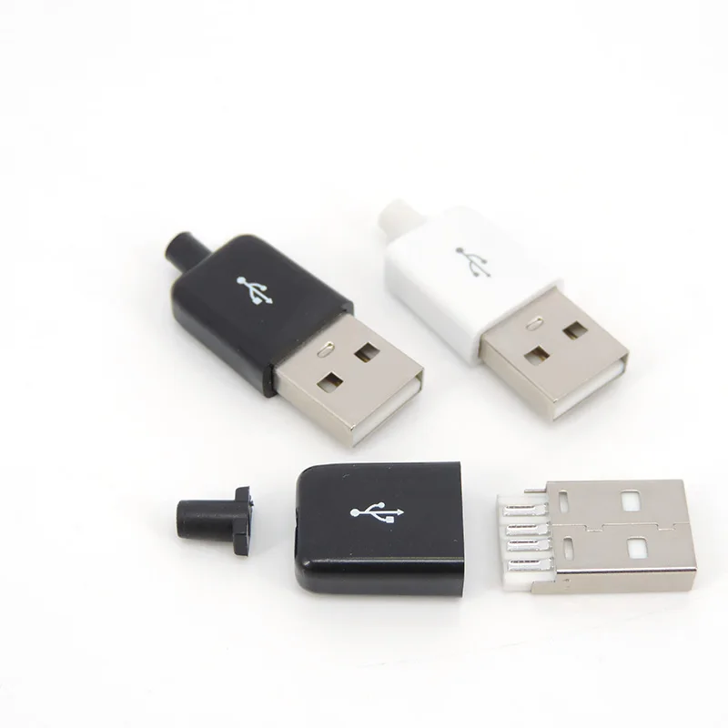 10ks USB Typ konektora samca 4 pin zásuvky s čiernym bielym plastovým krytom USB 2.0 TYP-A SONTINGERS DIY Súpravy