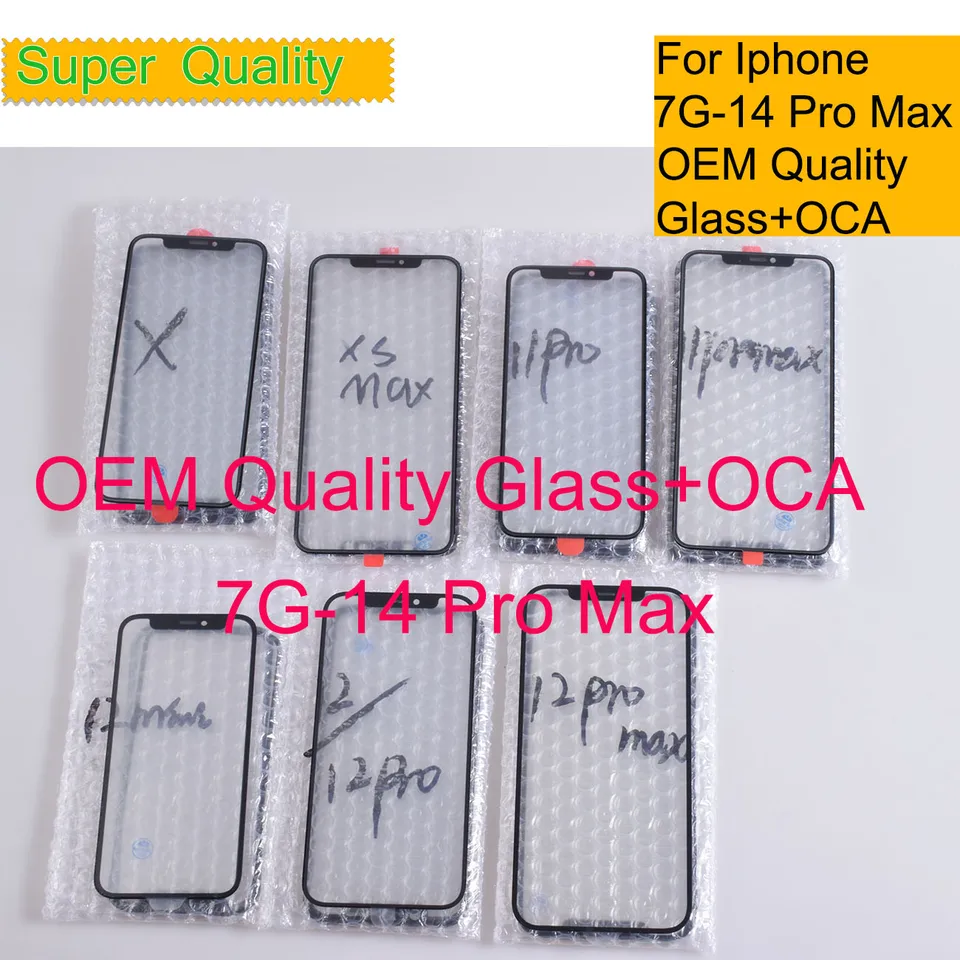 10ks/veľa OEM Kvalita pre iPhone 15 14 Pro Max xs 13 Mini xr 11 Pro Max 8 Plus predné vonkajšie sklo s panelom dotykovej obrazovky OCA