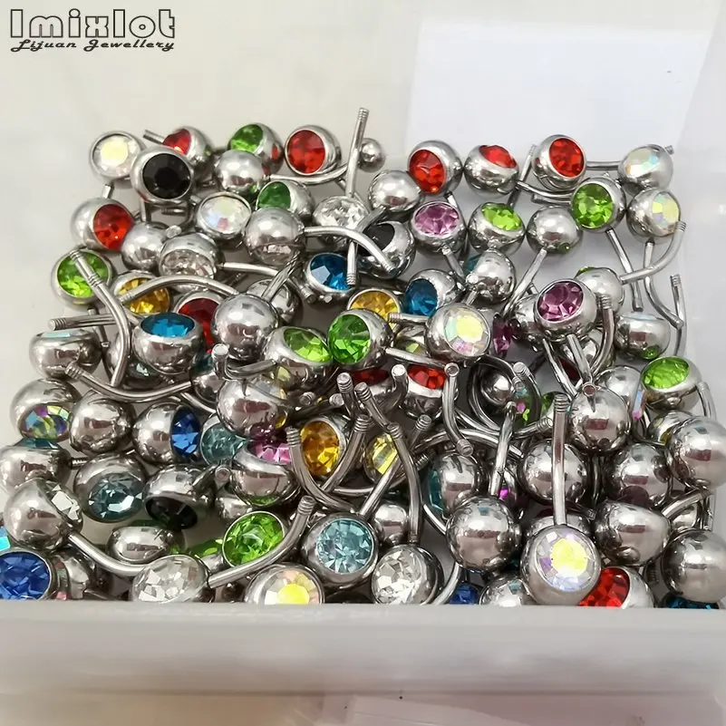 10ks/veľa viacfarebných kryštálových krištáľových piercingu pupk chirurgický oceľový kamienok s gombíkmi brušné krúžky