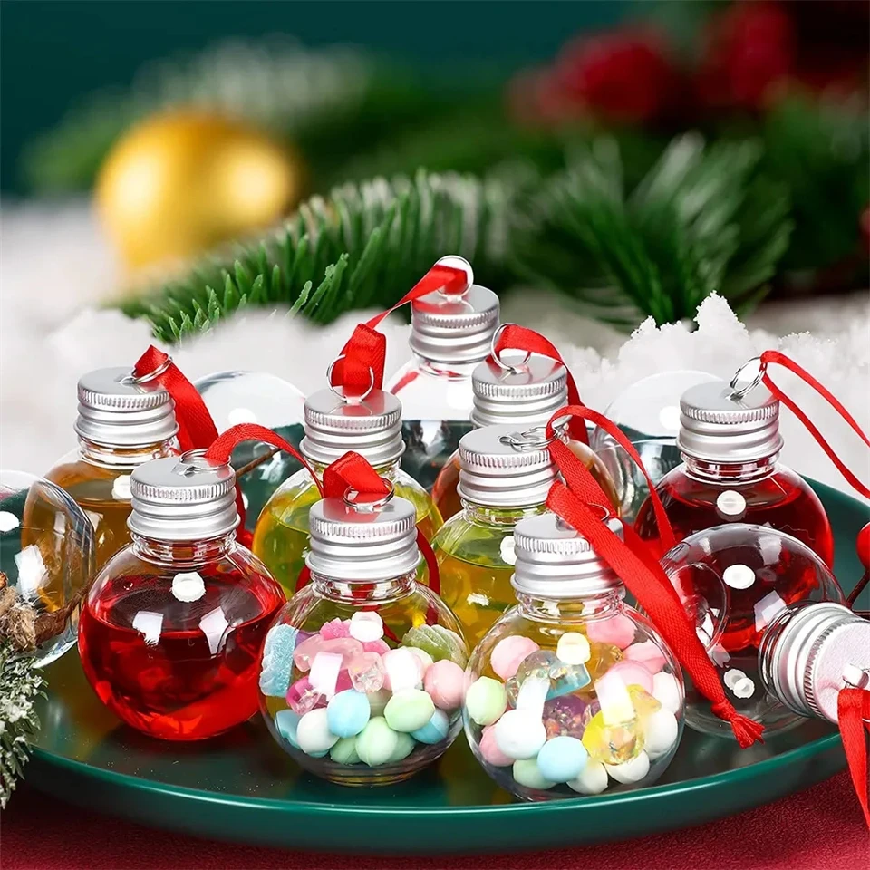 10ks vianočné chlastové gule-xmas plniteľné plniaca stromy ozdoby Clear Plast vianočných vianočných závesov 50/100 ml cukrovej džúsy