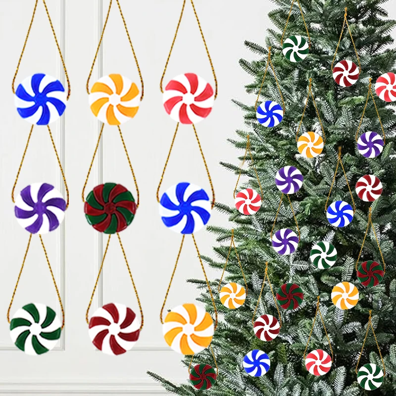 10ks vianočné simulácie Candy Ornament Plastické farebné lízatko visiaci dekor DIY Vianoce strom