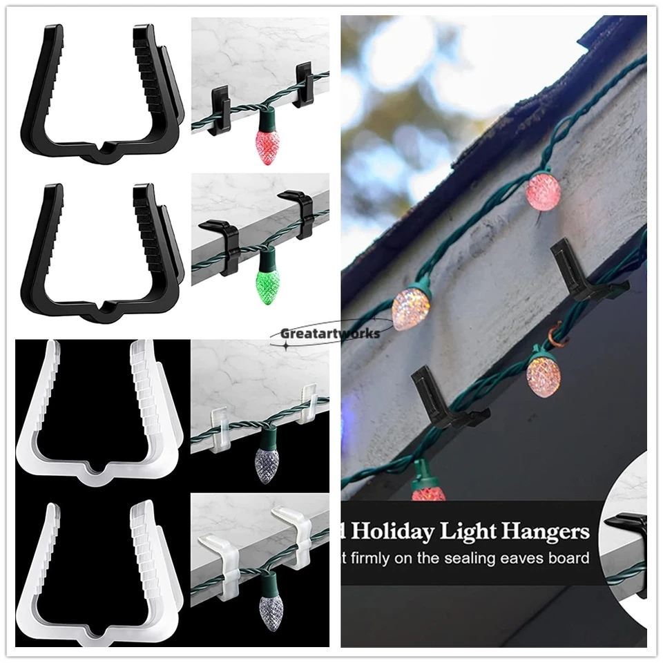 10ks vianočné ľahké sponky 1 5/8 v fascia dosky Lampy Hanger Roof Gutter plot Eaves Hooks odolný voči poveternostným vonkajším sviatočným večierkom