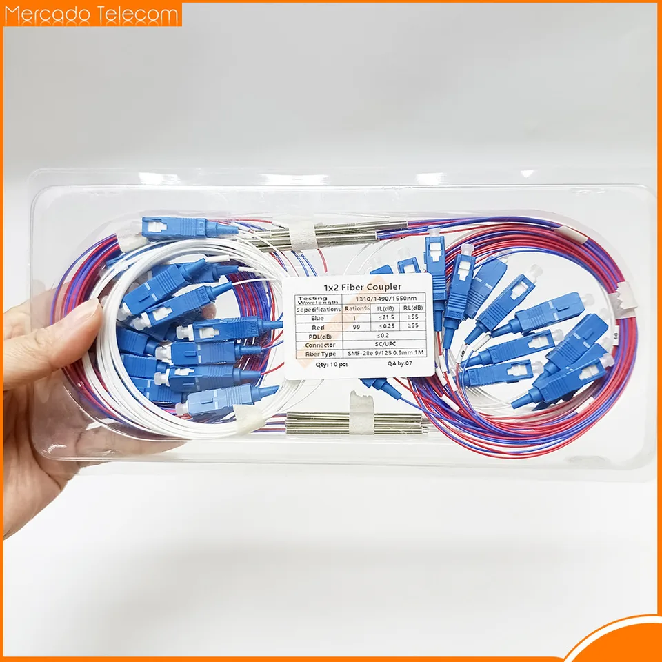 10ks vláknitý optický FBT Splitter SC UPC 1x2 s konektorom 10/90 20/80 30/70 40/60 50/50 Rôzne typy 0,9 mm nevyvážené spojky