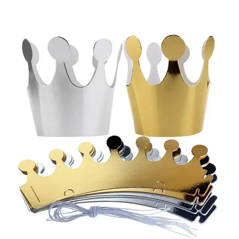 10ks všetko najlepšie k narodeninám papierové klobúky Cap Prince Prince Crown Party Dekorácia pre chlapca dievča 5pcs striebro/5ks zlatá korunka