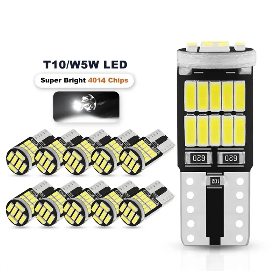 10ks W5W T10 LED žiarovky CANBUS 4014 SMD 6000K 168 194 LED 5W5 Vnútorné kupoly na čítanie LISTA SIGNAL SIGNAL LAMP