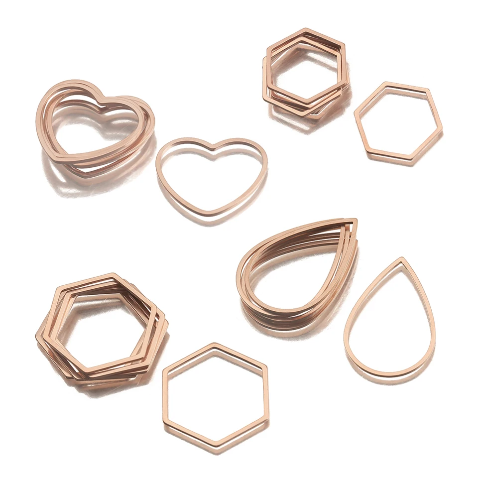 10ks z nehrdzavejúcej ocele ružové zlato šesťuholníka šesťuholníka konektory slzy Geometric Link Charms pre kutilové šperky výroby doplnkov