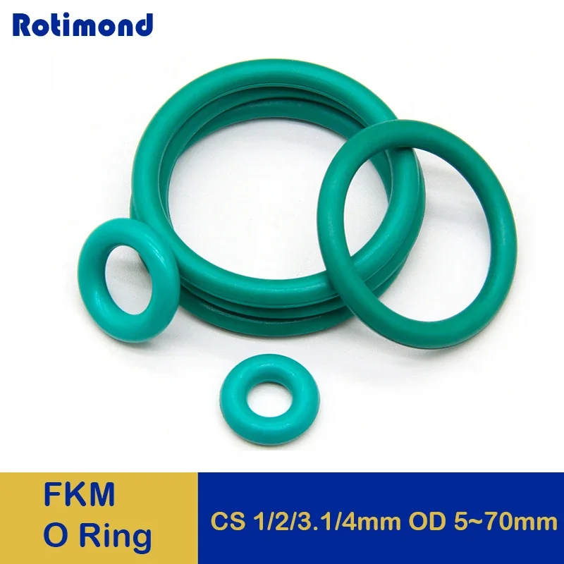 10ks zelený FKM O Ring CS 1/2/3,1/4 mm OD 5-70 mm fluór gumy O-krúžok Vysoko teplotný odporový odpor rezu olejov