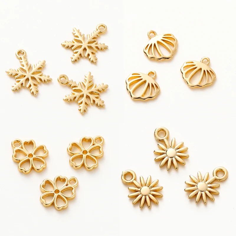 10ks/časť 14k 18k 18k Gold Gold Brass Daisy Sneh Prívesky Tvar náramku Kúzlo pre domácich majstrov