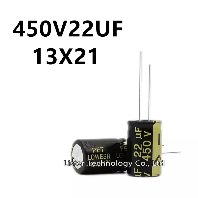 10ks/časť 450V 22UF 450V22UF 22UF450V Objem: 13x21 13*21 mm vysokofrekvenčný nízky odporový hliníkový elektrolytický kondenzátor
