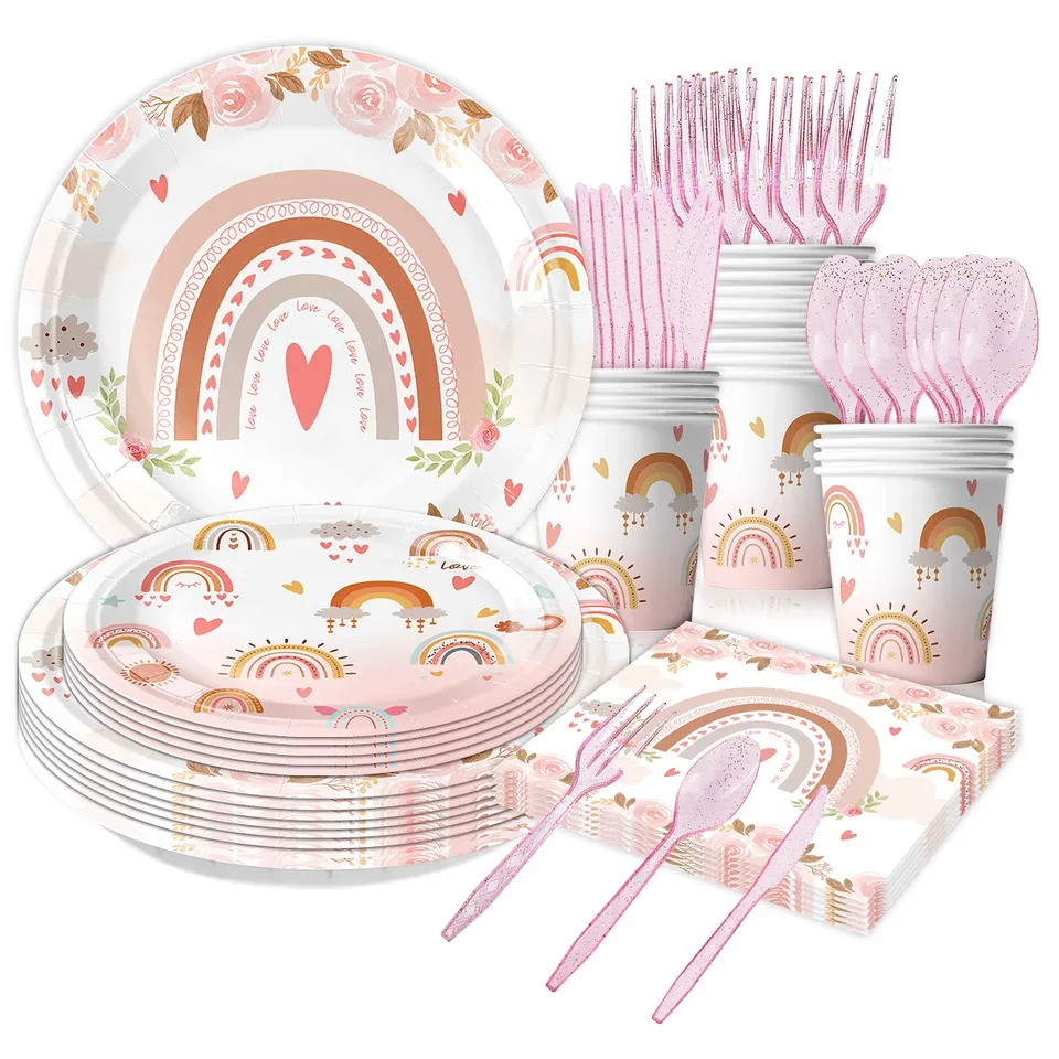 10ks Čechia ružová ružová dúha na jednorazový riad Láska dúhová oblaky Dievča Dúha narodeniny DIY Babyshower