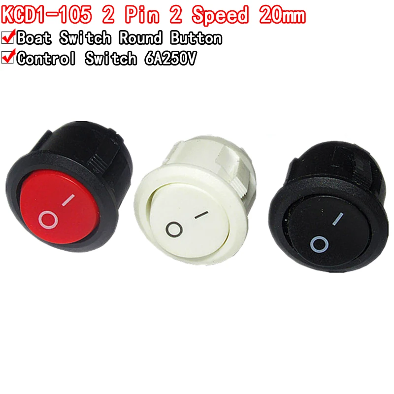 10ks červená čierna biela 20 mm zapnutá/vypnutá prepínač ROCKER 6A/250VAC 10A 125VAC Plastový spínač tlačidla KCD1-105