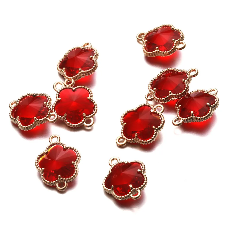 10ks/šarža Copper Red Plum Blossom Flowers Crystal Prependants pre šperky pre domácich majstrov