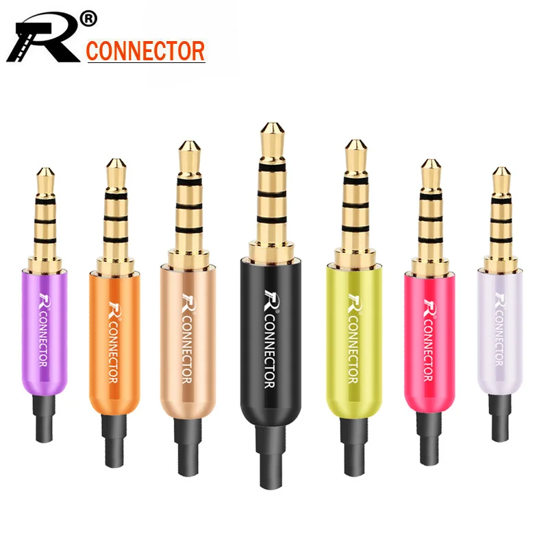 10ks/šarža hliníková trubica 3,5 mm 4 póly stereofónny konektor s chvostom Zlatý mužský zátk Audio Jack 3,5 mm r konektor