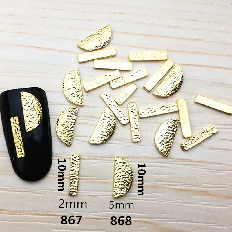 10ks/šarža Japan Japan Gold Striebky obdĺžnik Half Moon 3D DIY Zliatina zliatiny nechtov na nechty na nechty/kúzla/náradie pre manikúru