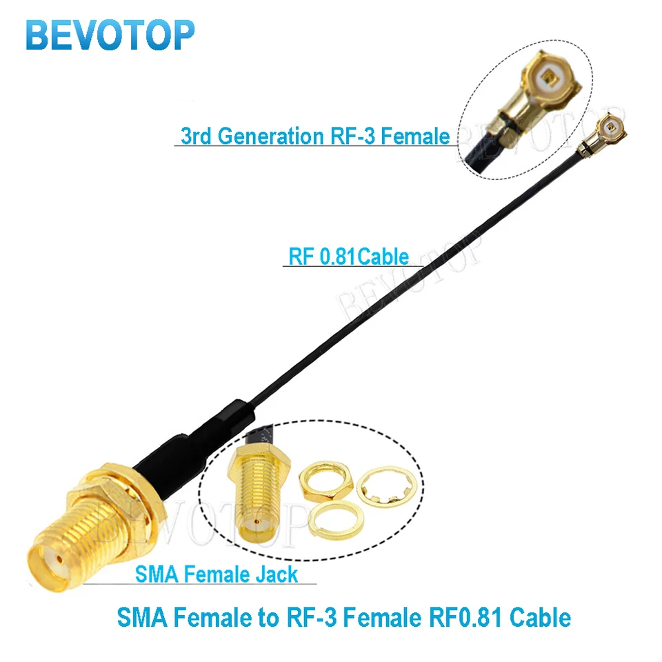 10ks/šarža kábla RP-SMA/SMA Žena na MHF3, samica jack WiFi anténa RF kábel RF0.81 Pigtail Extension Cord Bevotop