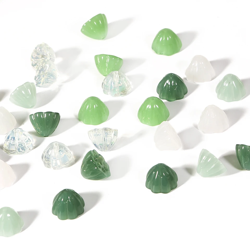 10ks/šarža Lampwork Glass Glass SeedPod of Lotus Charm Leaf Flower Drop Popce Pce (