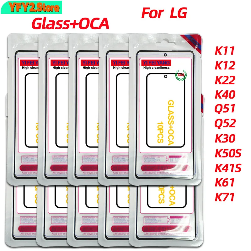 10ks / šarža s OCA pre LG K22 K40 K11 K12 Plus G8X / V50 predné vonkajšie sklenené šošovky dotykovej obrazovky Q70 Q51 Q52 Q92 Q6 Q6 Q7