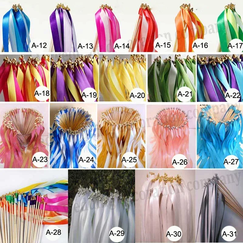 10ks /šarža viacfarebná svadobná páska /prskavky Svadobné prútiky so zvončekmi Svadobná páska Stick Ribbon Twirling Streamery