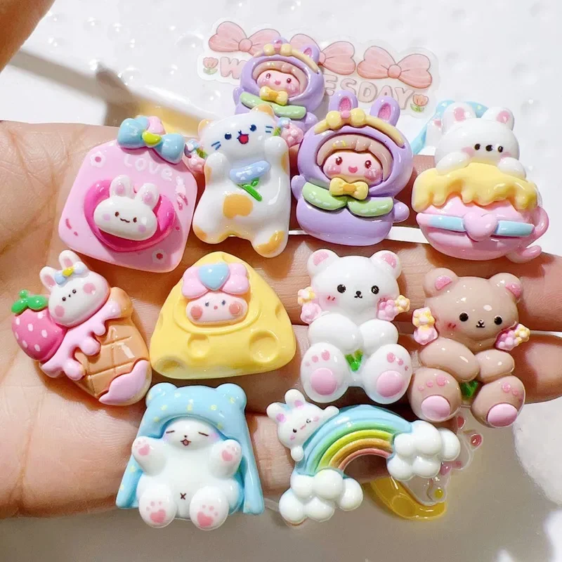 10ks živici farebná karikatúra Bunny Ice Cream, Flower Bear, Scrapbook Rainbow Scrapbook Flatback