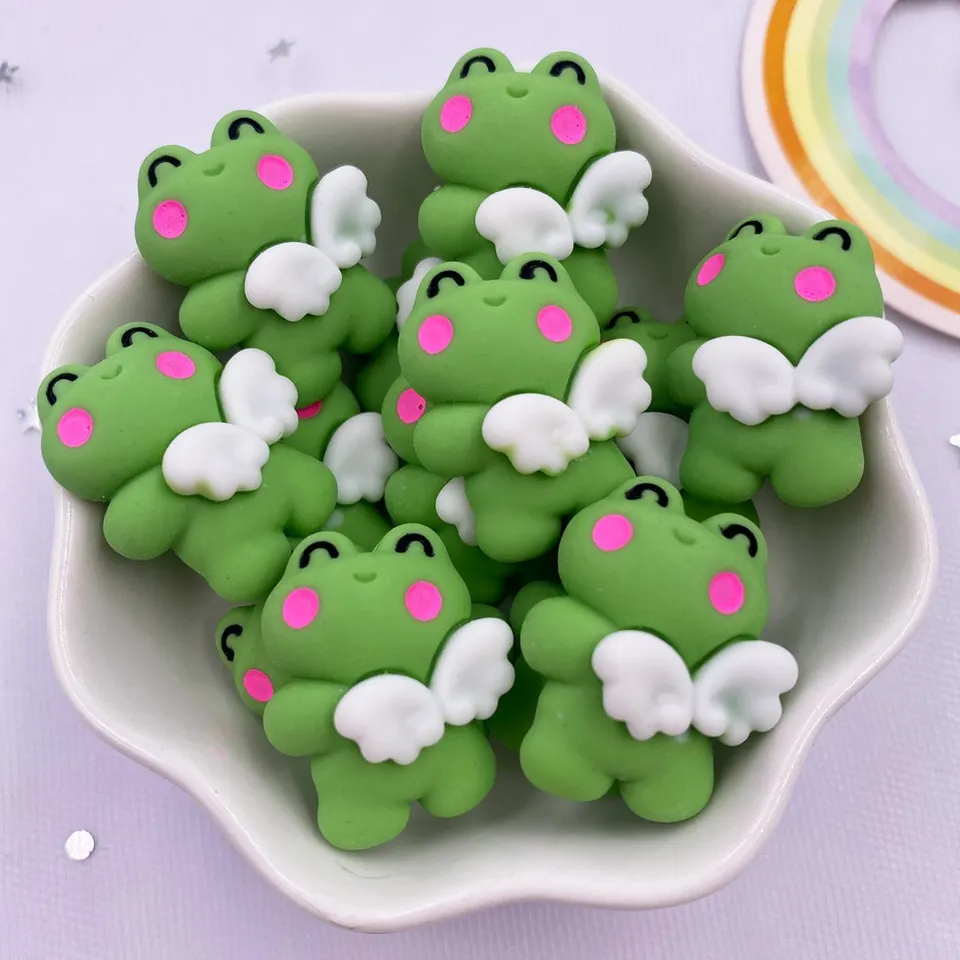 10ks živici farebný kawaii zelený anjel žaba Flatback Cabochon figurín vianočné dekorácie DOPORAKOVÉ DOSPORNE DIY