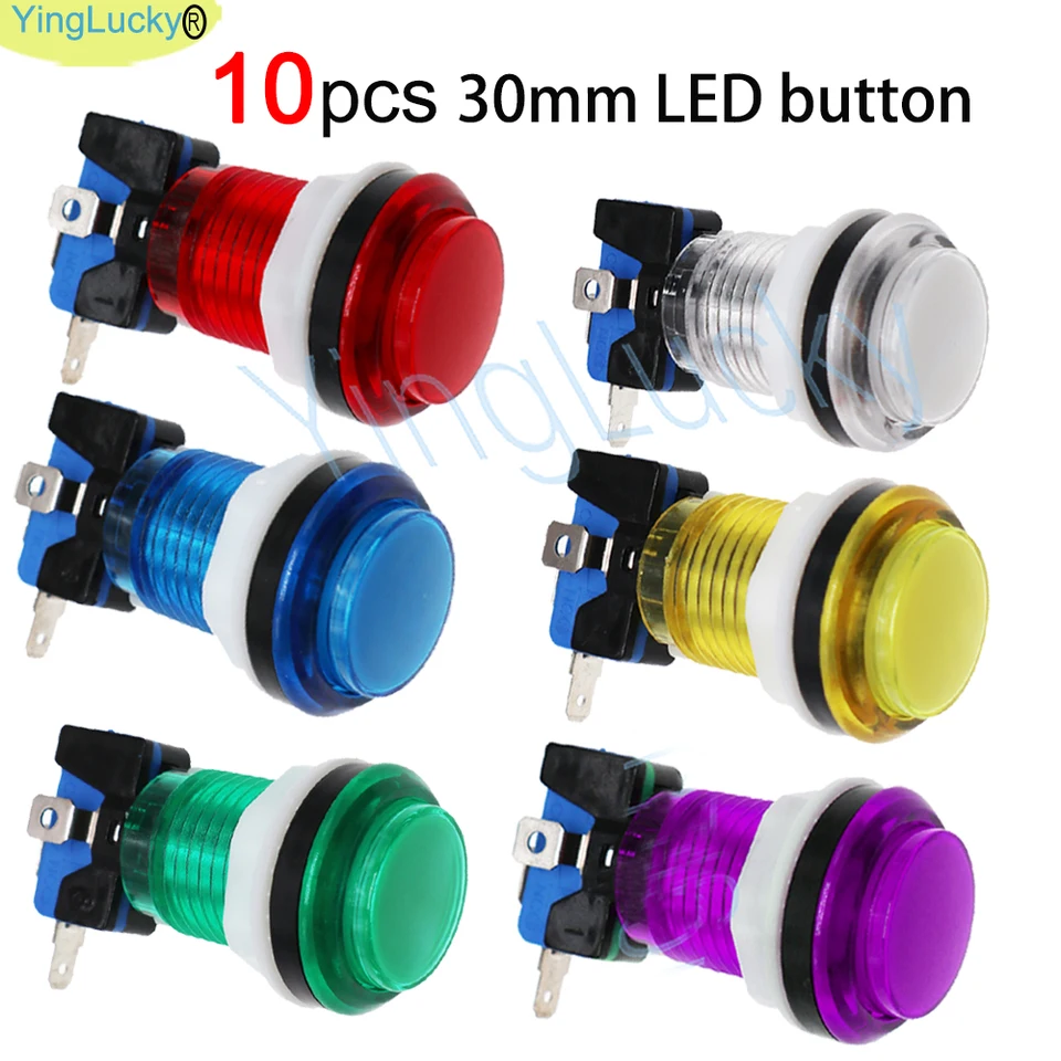 10ksové arkádové LED gombík 12v 30 mm botóny Arkáda s mikrospílom pre Arcade DIY súpravy Výmena arkádového tlačidla