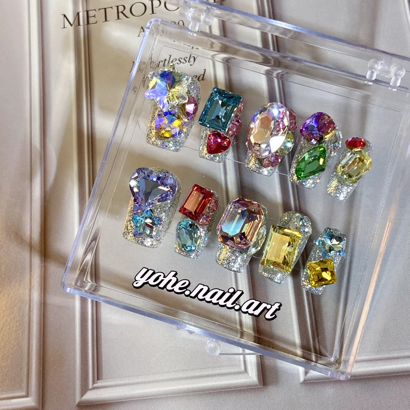 10ksové boxové viacfarebné krištáľové listy na nechtoch na nechty jasne farebná umelá ozdoba ddiamond elegantné vylepšenie nechtového umenia