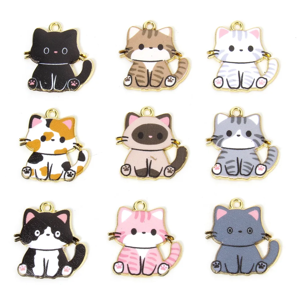 10ksové nové kreslené kúzla Multicolor Cat Animel Zvieracie prívesky DIY Náušnice Náušnice pre dám
