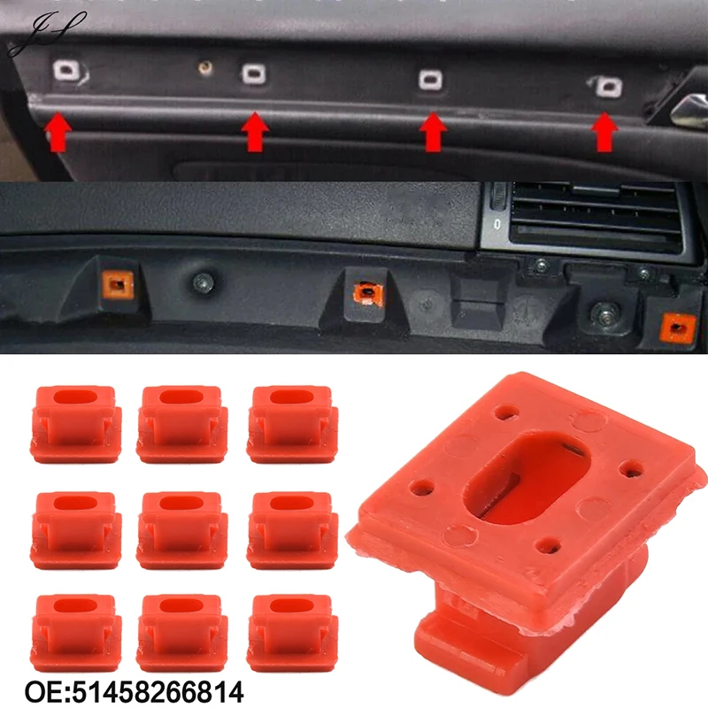 10ksové pripojenie klips s červeným vkladaním priechodných klipov panela pre BMW E46 E65 E66 E66 Dashboard Dash Dash Clips клипса автомомоjekára Dashboard Dash