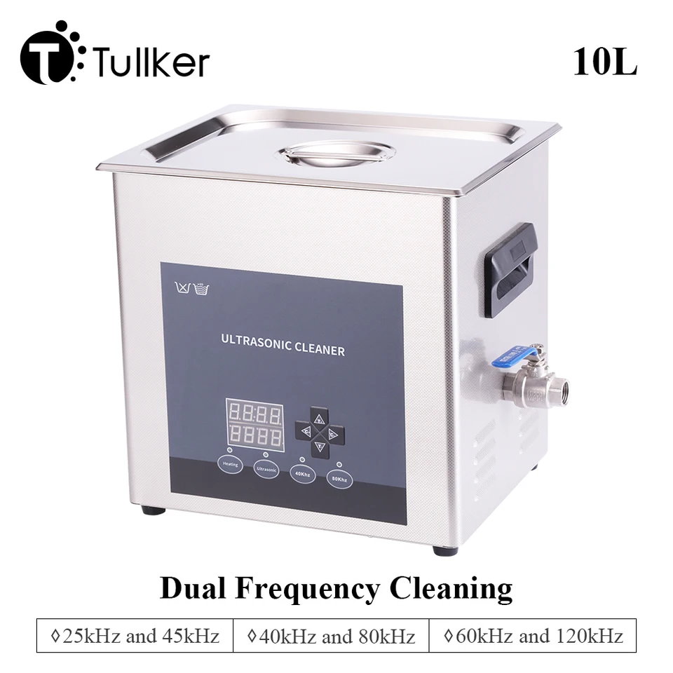 10l Tullker Dualfrekvenčný ultrazvukový čistiaci kúpeľ Oil Dirty Demad DPF reťazce laboratórium ultrazvuk Clean 25/45/40/80/10/10/120/120 kHz