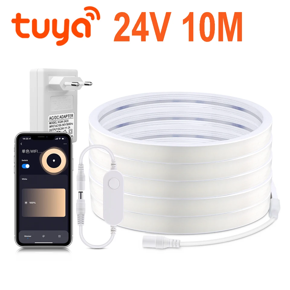 10m 5m DC24V COB LED NEON NEON SVETLO SILICA GEL TAPE TUYA SMART WIFI APP