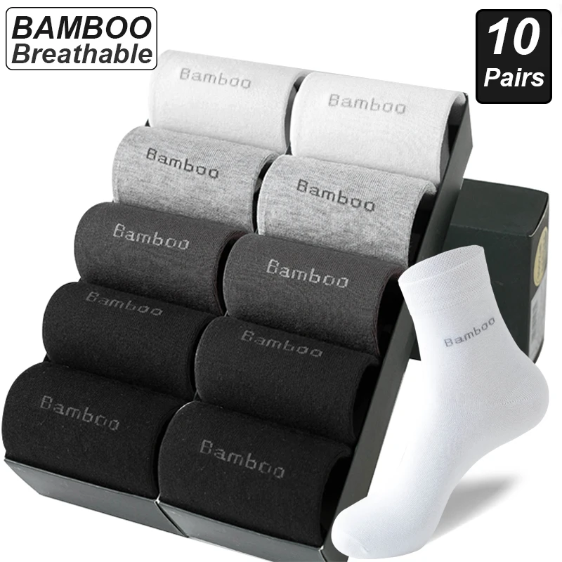 10pairs bambusové vlákno ponožky muži Príležitostné podnikanie Antibakteriálne pohodlné dýchanie vysokokvalitného ponožky Muž plus veľkosť eu38-46