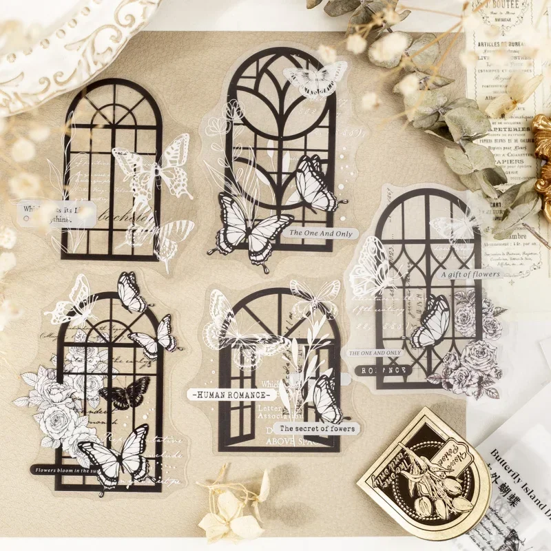 10patterns priehľadné nálepky čierna séria Pet Collage Card Decor Destrec Journal DIY SRAPbooking estetika