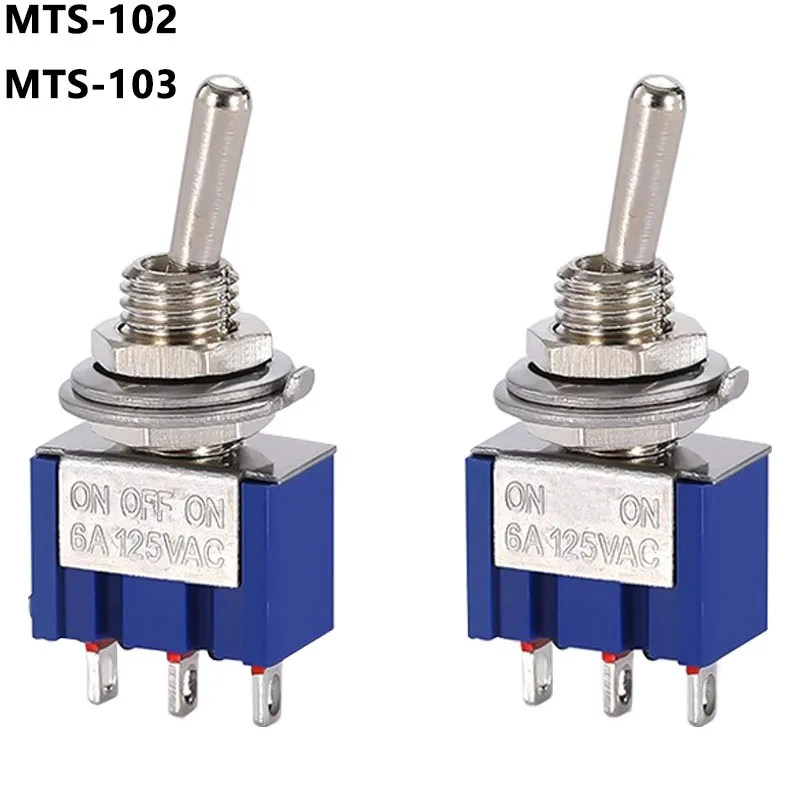 10pc/5pc miniatúrny prepínač s jedným pólom s dvojitým hodom SPDT DPDT ON-ONF-ON-ON ON-ON 120VAC 6A 1/4 palca Montáž MTS-102 103 202