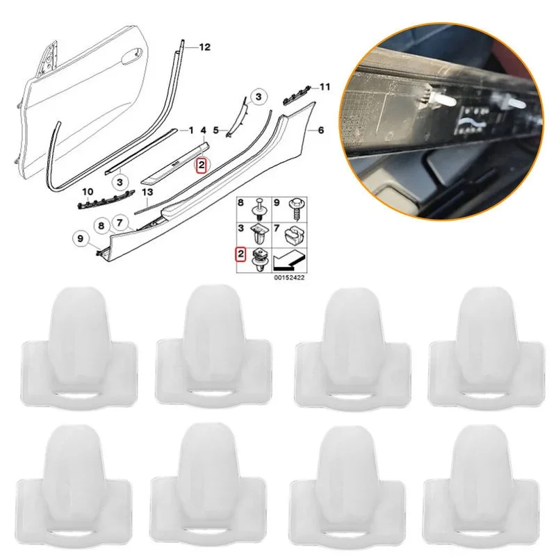 10pc Dvere CAR DORAP Kick Plate Strip Clip Clip Sunkle pre BMW E30 E32 E34 E36 E38 E39 E46 Z4 E81 E82 E84 E84 E63 E64 E65