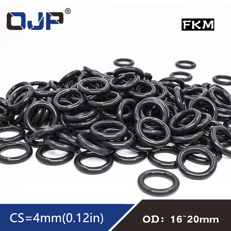 10pc/šarža fluór gumový prsteň Čierny FKM Orings tesnenia 4 mm hrúbka OD16/18/20 mm o krúžky tesniaci tesniaci olej Kruh paliva palivov