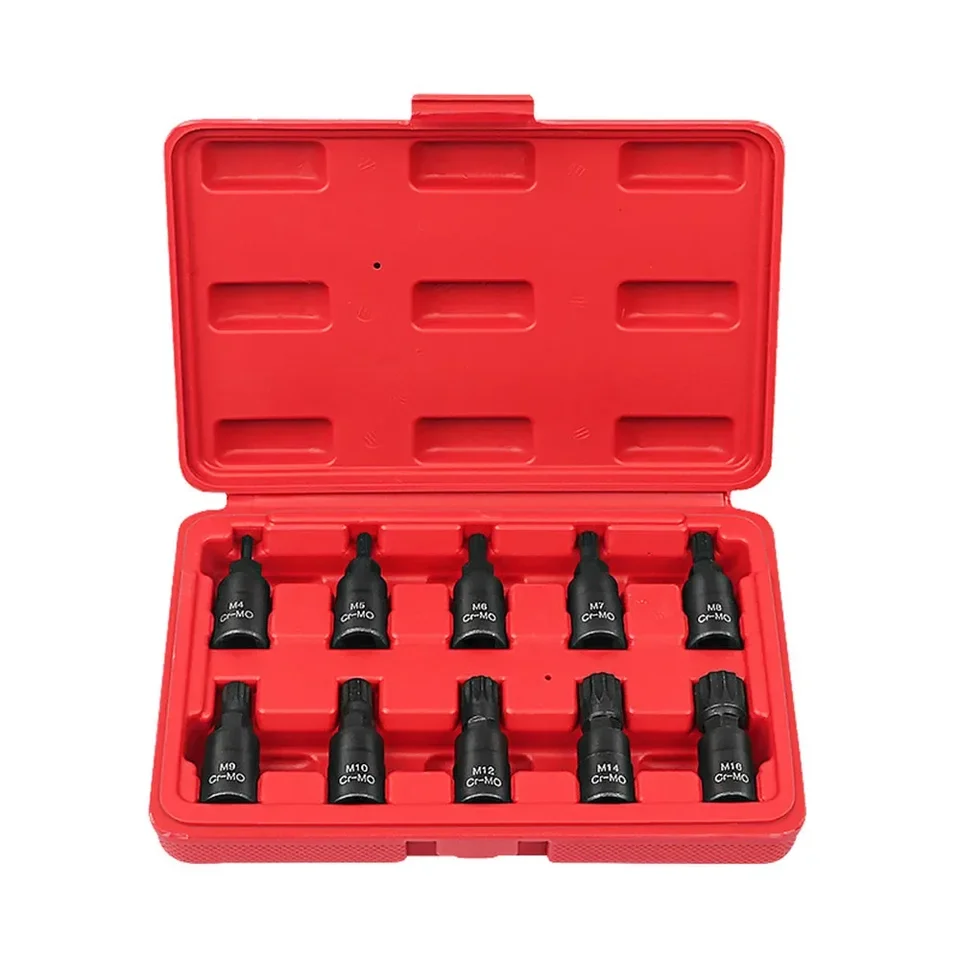 10pcs 12-bodový zásuvkový kľúč set Universal 3/8 Square Drive Seckets Set M4-M16 Socket Kit Chromium Molybddenum oceľové náradie