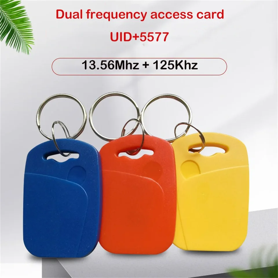 10pcs 2 v 1 frekvencia dvojitého čipu RFID keyfob 125kHz T5577 13,56MHz UID Prepisovateľná replikovateľná replikovateľná kompozitná kontrola prístupu