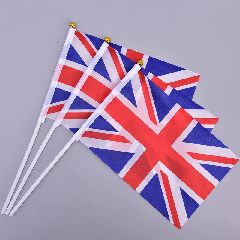 10pcs 21*14cm Anglicko National Flag UK lietajúca vlajka Británia Spojené kráľovstvo Banner s plastovými vlajkami Ručne máva vlajkami