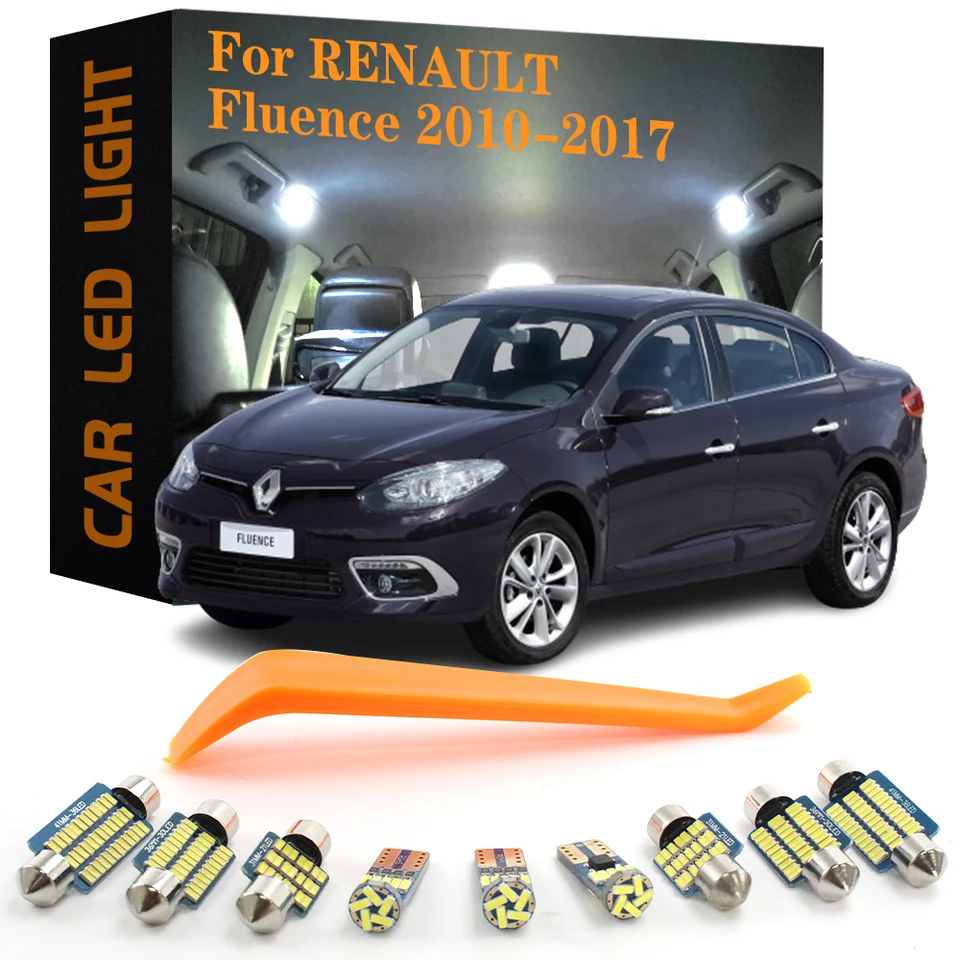 10pcs Canbus Car Autabsory LED interiérové ​​svetlá pre Renault Fluence 2010 2012 2012 2013 2014 2015 2016 2017 Žiadna chyba Automatické lampy