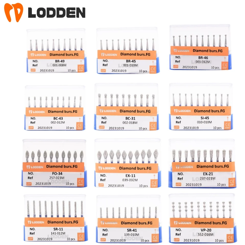 10pcs Diamond Burs Drill BR-49 стоматология zubné gule Round Typ Burs High Speed ​​Dental Tools FG 1,6 mm pre bielenie zubov
