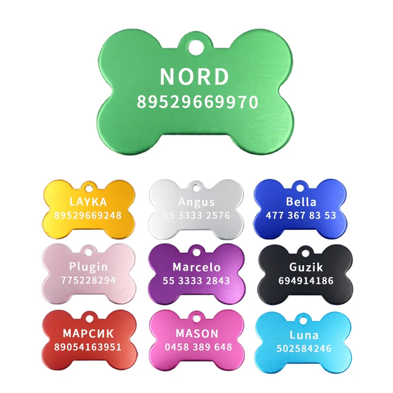 10pcs Personalizované gravírovanie anti-lost psa ID identifikáciu Prispôsobené meno Pet Pet Puppy Cat Cat Kostné značky Pet Supplies