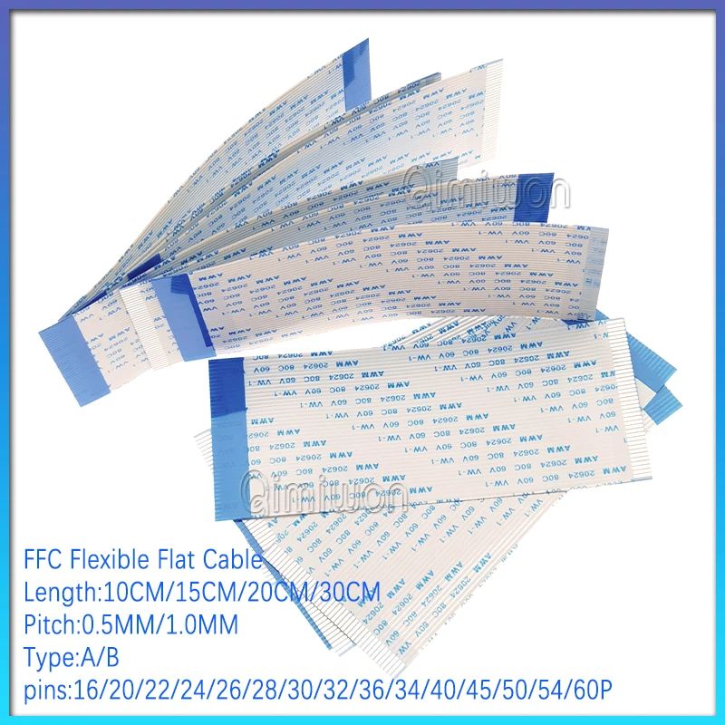 10pcs plochý flexibilný kábel FFC FPC LCD AWM 20624 80C 60V VW-1 FFC-0.5MM 1.0MM 16/20/22/24/26/28/30/32/36/34/40/45/50/54/60 PIN