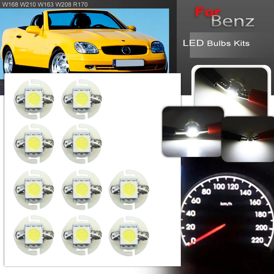 10pcs T5 B8.4d T10 LED žiarovka prístrojová doska Cluster Speedo Dash Svetlá pre Benz A Class W168 1997-2001 E-trieda W210 1996-2002