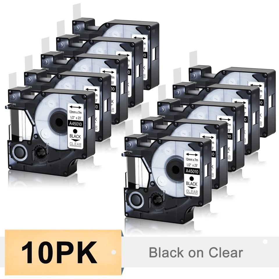 10pk Black On Clear Label Tape kompatibilná pre Dymo 54010 12 mm D1 Štandardné štítky pásky pre štítok Duo 3M PL100 Label Print Nad