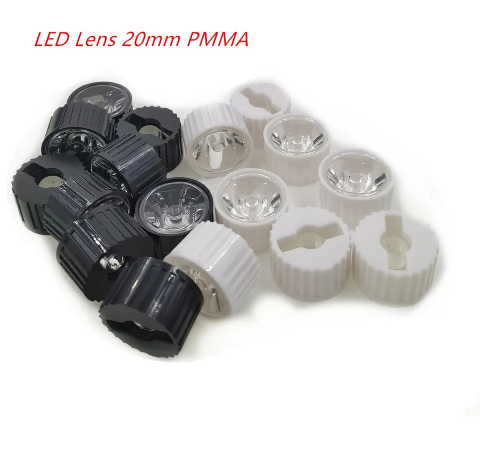 10s vysoký výkon 1W 3W 5W LED objektív 20 mm PMMA šošovky s držiakom 5 8 15 25 30 45 60 90 120 stupňa pre 1 3 5 watt svetlo guľôčkových guľôčok