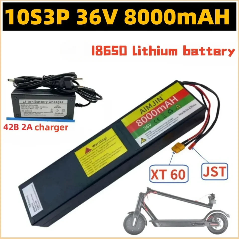 10S3P 36V 8000MAH LI-ION Nabíjateľná batéria X60+JST Plug Whit 42V 2A nabíjačka vhodná pre elektrický skúter