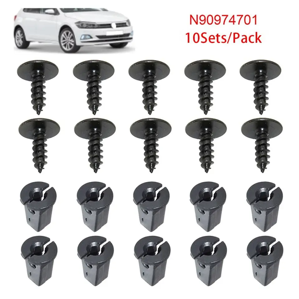 10setové skrutky skrutiek pripevňovacieho skrutiek Čierna so základňou N90974701 Splashguard Wheel Arch Torx