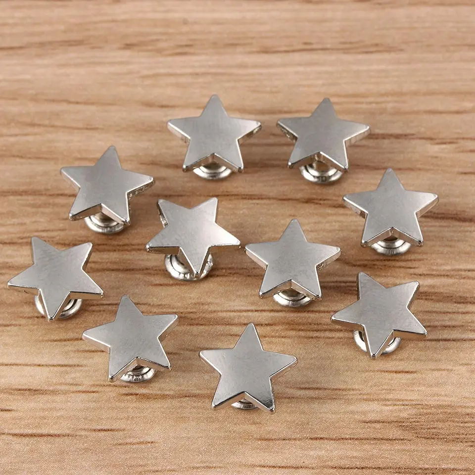 10sety (20ks) Kovové hviezdy Nivets Nity DIY Clothing Tops topánky remeselnícke dodávky odev šijací sklenený vŕtačka na nechty 9/12 mm