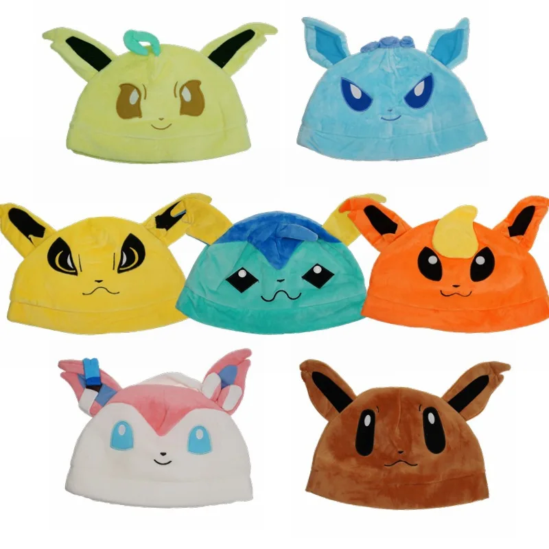 10style Pokemon Eevee Bulbasaur Flareon Vaporeon Sylveon Glacia Jolteon Cap Kawaii Cartoon Hat Soft Doll Doll